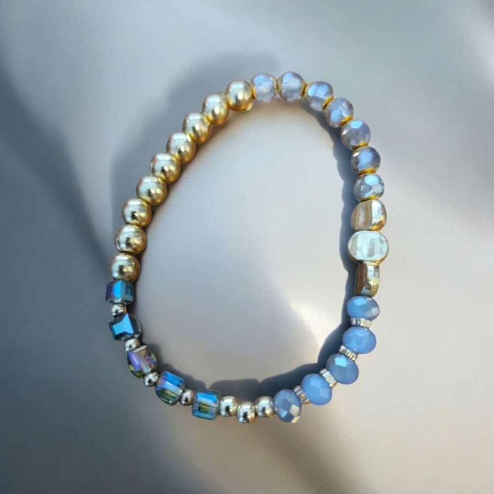 Gold and Blue Beaded Bracelet
